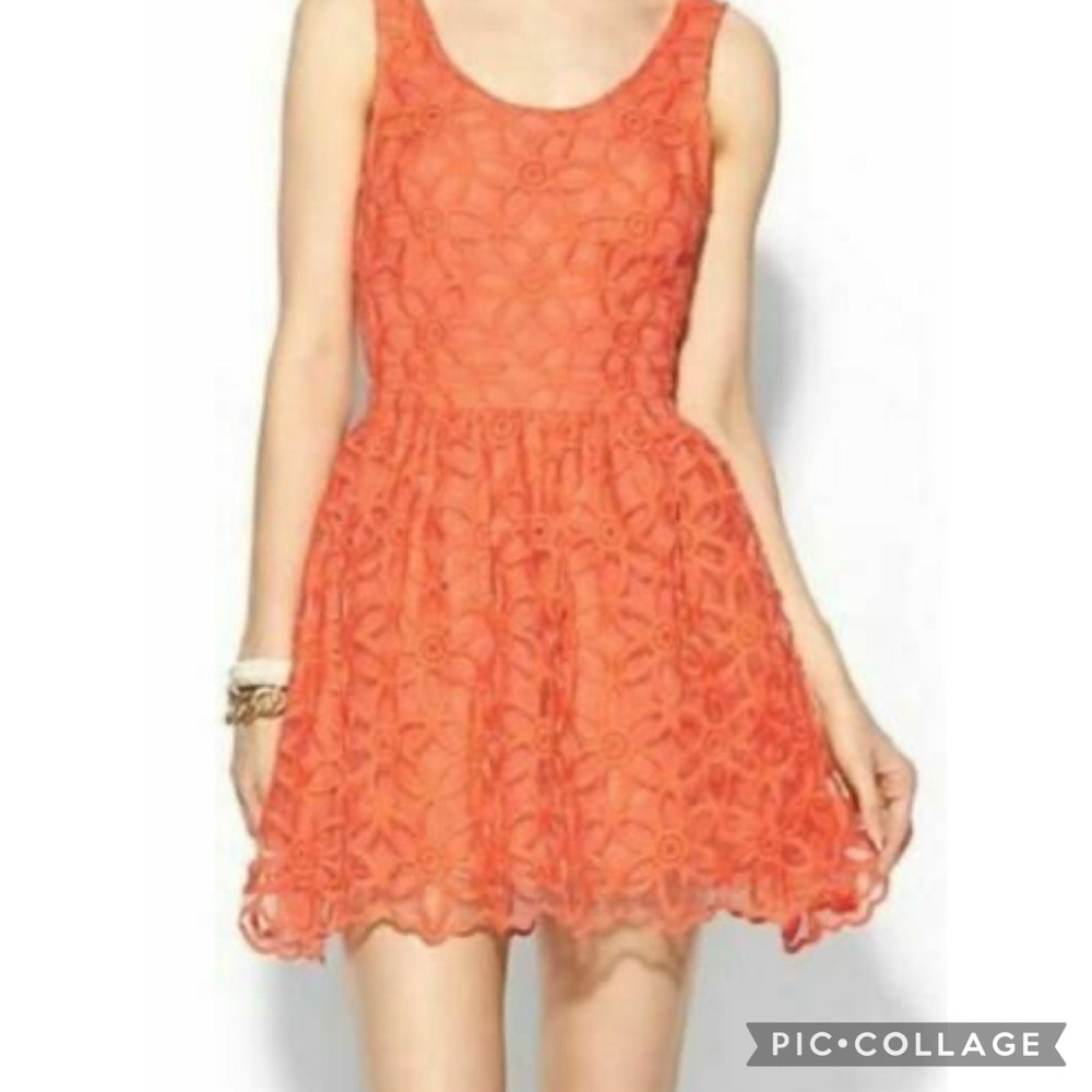 JOA LA Orange Floral Embroidered Lace Retro Style Open Back Sleeveless Dress